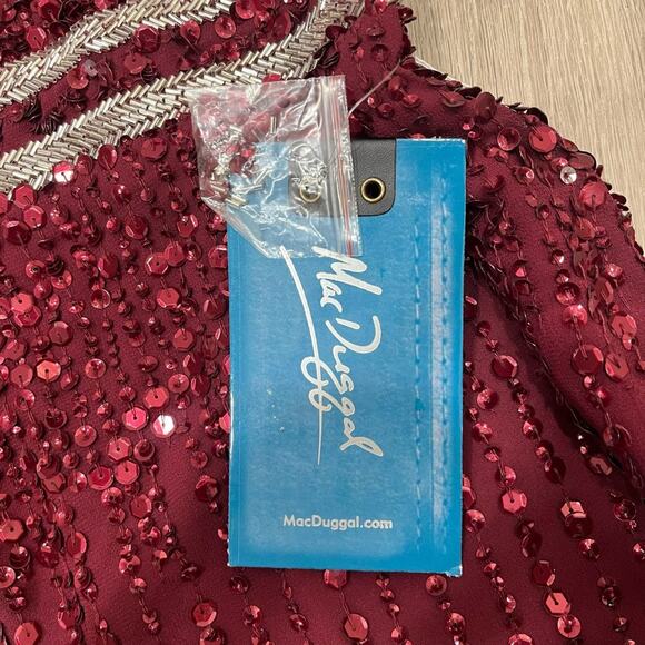 MAC DUGGAL 10509 Sleeveless High Neck Beaded Sheath Midi Dress Burgundy 2 NEW - Picture 5 of 9
